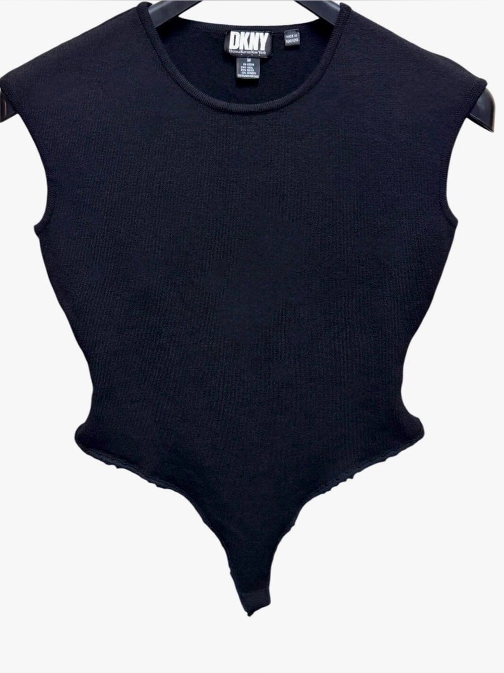 DKNY Donna Karan New York 1998 Cap Sleeve Wool Thong Bodysuit w/Lace Trim Sz M 🦄